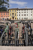 Italy, Lombardy, Lake Garda, Riva del Garda, bicycles on Piazza Tre Novembre.