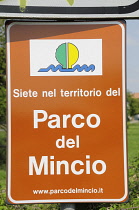 Italy, Lombardy, Parc Mincio sign.