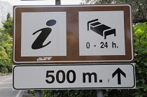 Italy, Lombardy, Lake Garda, accommodation road sign.