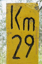 Italy, Lombardy, Lake Garda, kilometre road sign.