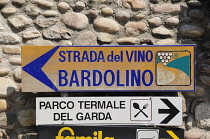 Italy, Veneto, Lake Garda, Strada del Vino sign, Bardolino.