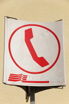 Italy, Lombardy, Lake Garda, public telephone sign.