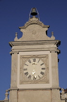 Italy, Lombardy, Lake Garda, Salo, clock detail, Torre d'Orologio.