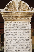 Italy, Lombardy, Lake Garda, Torre del Benaco, memorial stone to Domizio Calderini.