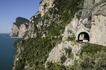 Italy, Lombardy, Lake Garda, Tremosine, tunnel & road climbing to village of Pieve.
