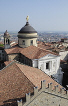Italy, Lombardy, Bergamo, view of Duomo from Torre Civica.