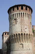 Italy, Lombardy, Soncino, tower detail, Sforza Castle.