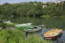 Italy, Lombardy, Valle Adda, boats on canal at Trezzo sull Adda.