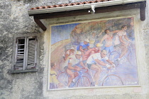 Italy, Piemonte, Arcumeggia, wall painting by Alegi Sassu in 1957.