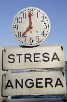 Italy, Piemonte, Lake Maggiore, Ferry departure sign, Baveno.