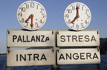 Italy, Piemonte, Lake Maggiore, Ferry departure sign, Baveno.