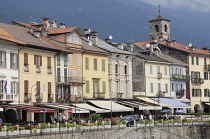 Italy, Lombardy, Lake Maggiore, Cannobio, waterfront cafes & buildings.