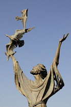 Italy, Piemonte, Lago d'Orta, sculpture of St Francis of Assisi by Alfiero Nena, Orta San Guilio.