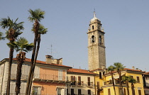 Italy, Piemonte, Lake Maggiore, Verbania, San Leonardo Bell tower looms above Pallanza.