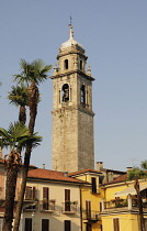Italy, Piemonte, Lake Maggiore, Verbania, San Leonardo Bell tower looms above Pallanza.