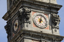 Italy, Piemonte, Varese, Torre campanile clock detail, .