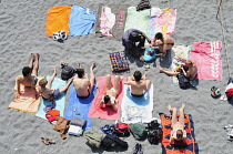 Italy, Liguria, Camogli, bathers.