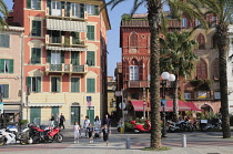 Italy, Liguria, Sestri Levante, colourful esplanade at Sestri Levante.