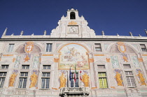 Italy, Liguria, Genoa, painted facade of Palazzo San Giorgio, Porto Antico.