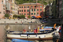 Italy, Liguria, Cinque Terre, Vernazza, harbour with fishing boats.