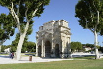 France, Vaucluse, Orange, Roman Triumphal arch built between 27BC and 14 AD, Restored in the 1850s, Built in the reign of Augustus and rebuild in reign of Tiberius.