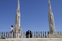 Italy, Lombardy, Milan, Duomo, rooftop with tourists.