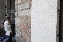 Italy, Lombardy, Milan, stone tablet at Castle Sforza.