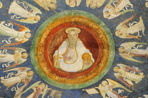 Italy, Lombardy, Milan, 15th Century ceiling fresco of God surrounded by angels, Room XII the Ducal Chapel, Castle Sforza.