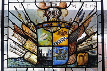 Italy, Lombardy, Milan, 17th Century stained glass window, Room XIV, Sforza Castle.