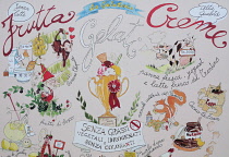 Italy, Trentino Alto Adige, Trento, Gelato flavours board.
