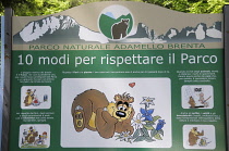 Italy, Trentino Alto Adige, Adamello Brenta Natural Park, park sign.