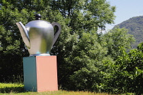 Italy, Lombardy, Lake Orta, Giant teapot outside Alessi Headquarters, Omegna.