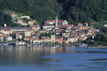 Italy, Lombardy, Lake Orta, looking across the lake to Pella.