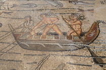 Italy, Friuli Venezia Giulia, Aquileia, mosaic detail of Apostle angels fishing.