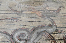 Italy, Friuli Venezia Giulia, Aquileia, mosaic detail of Jonah & the Whale.