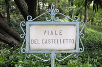 Italy, Friuli Venezia Giulia, Trieste, Miramare Castle, castle park sign.