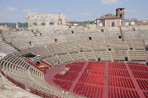 Italy, Veneto, Verona, Interior of Arena with seating set up.