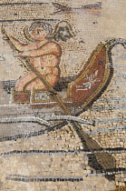 Italy, Friuli Venezia Giulia, Aquileia, mosaic detail of Apostle angels fishing.
