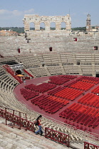 Italy, Veneto, Verona, Interior of Arena with seating set up.