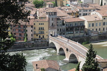 Italy, Veneto, Verona, city views from Teatro Romano of Ponte Pietra.