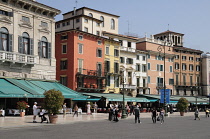 Italy, Veneto, Verona, Piazza Bra, cafes & restaurants.
