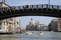 Italy, Veneto, Venice, Accademia Bridge across the Grand Canal towards Church of Santa Maria delle Salute.