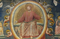 Italy, Veneto, Padua, Capella degli Scrovegni, Giotto fresco detail of Christ surrounded by angels.