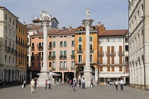Italy, Veneto, Vicenza, Piazza dei Signori with columns of St Mark & Christ.