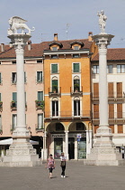 Italy, Veneto, Vicenza, Piazza dei Signori with columns of St Mark & Christ.