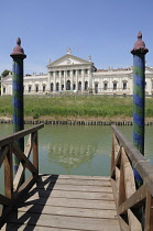 Italy, Veneto, Riviera del Brenta, Stra, Villa Pisani with pier & canal.