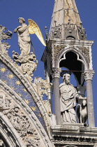 Italy, Veneto, Venice, statue & facade details, Basilica San Marco.