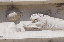 Italy, Veneto, Venice, Scuola San Giorgio degli Schiavoni fish relief detail.