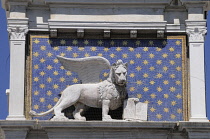 Italy, Veneto, Venice, St Mark's lion statue, Torre dell Orologio, Piazza San Marco.