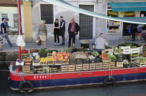 Italy, Veneto, Venice, floating greengrocer, Campo San Barbara.